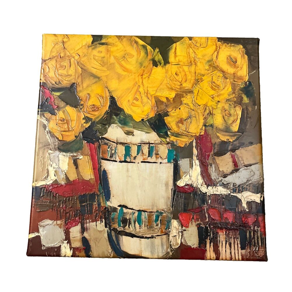 Flower Original Oil Painting Impasto Roses Canvas OOAK Artist Signed Abstract
